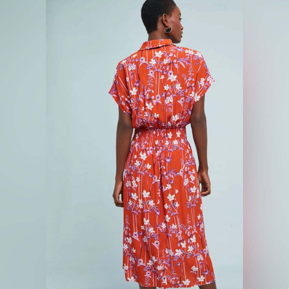 Rare Corey Lynn Calter orange & purple flower Clementine dress with velvet tie - Picture 3 of 10